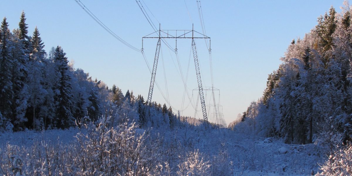 Power grid across snowy land