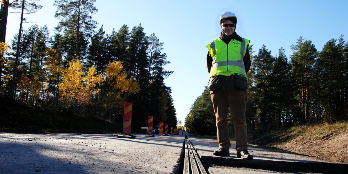Construction worker wearing neon vest