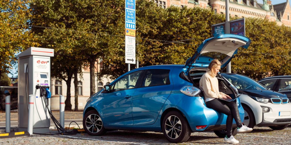 Parked blue electric car